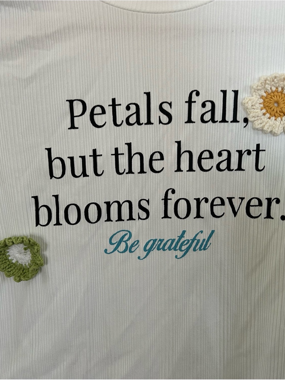 Graphic Floral Quote Tee - White with Black & Teal Text